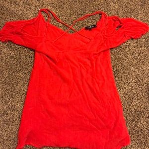 Lulus coral off the shoulder dress!